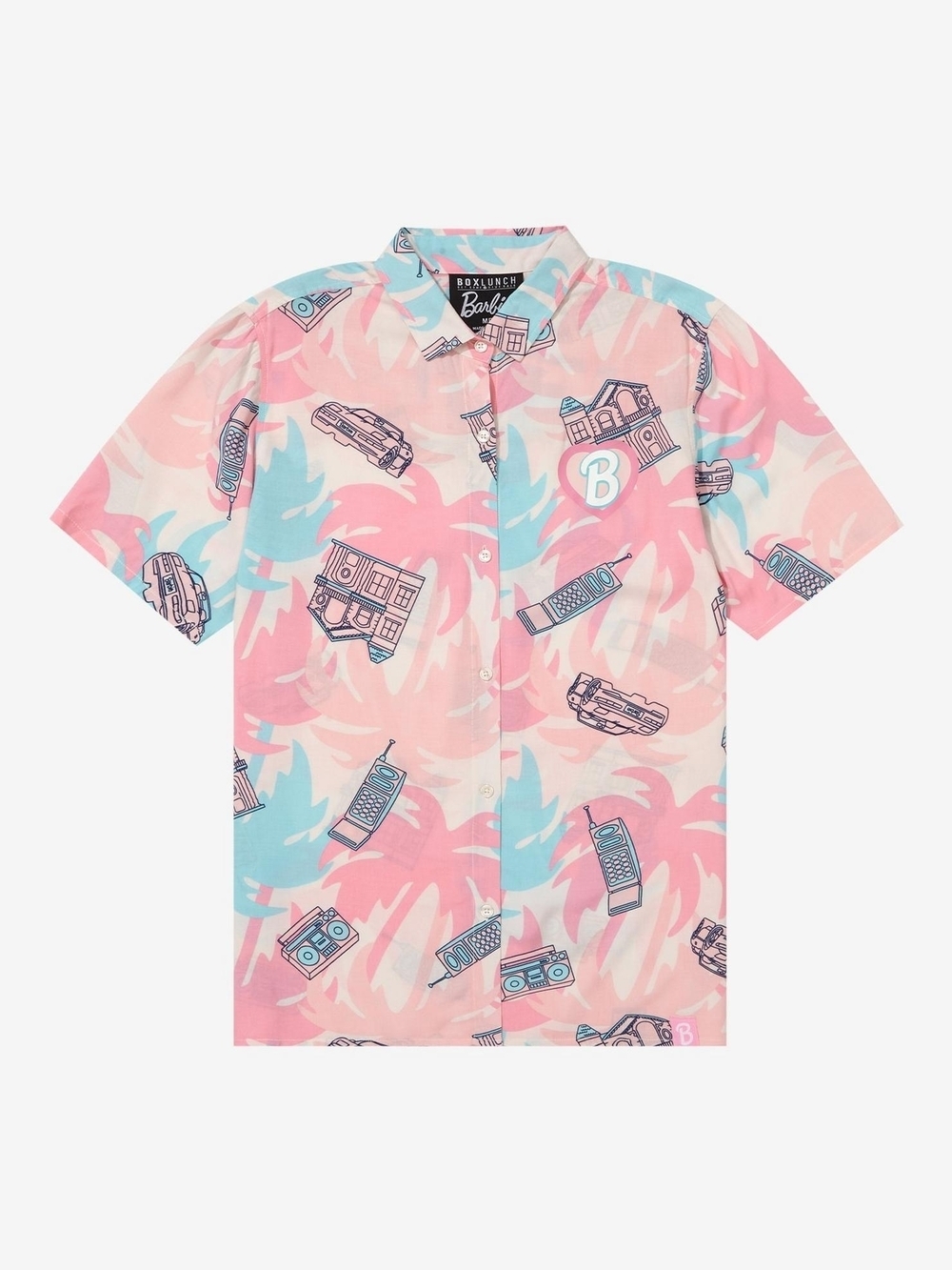 Barbie Pastel Palm Print Short-Sleeve Button-Down Shirt